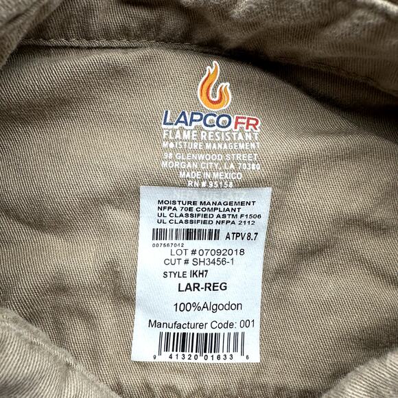 Lapco FR 7 oz Uniform Shirt Mens Large Khaki Flame-Resistant Cotton Twill IKH7 - Picture 2 of 11